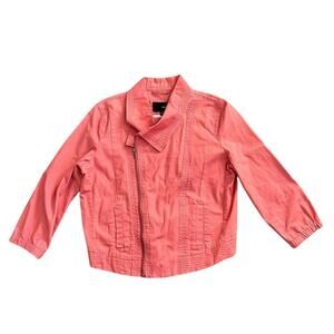 Hurley Women's Asymmetrical Moto Crop‎ Twill Cotton Zip Jacket Coral Size Small